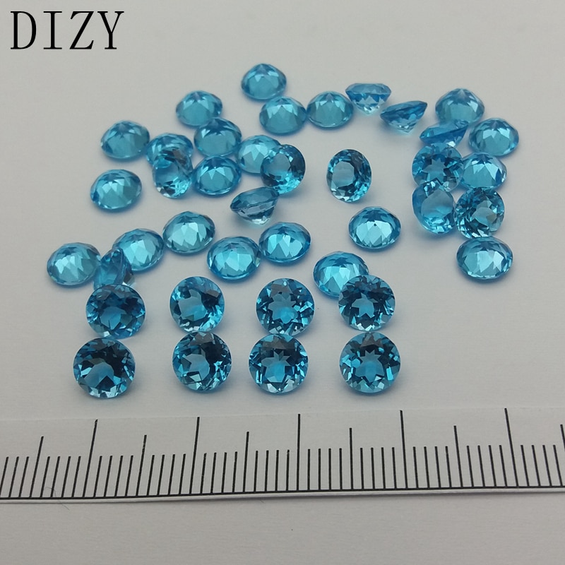 Dizy schweizisk blå topas rund facettsnit 6.0 mm ca. 1.0 cts naturlig løs ædelsten til sølv og guld diy smykkerfremstilling