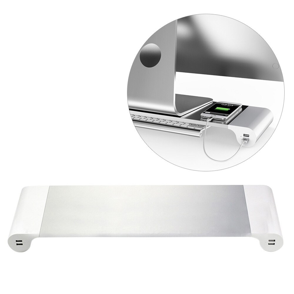 4 USB Ports Multi-function Desktop Monitor Stand Computer Screen Riser Strong Laptop Stand Desk Holder Notebook TV Shelf with US: Silver