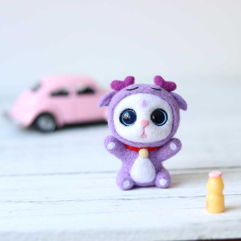 Non-Finished Handmade Animal Cat Kitty Wool Fieltro Toy Doll Wool Needle Felt Poked Kitting Stitch DIY Wool Craft Kits Package: A0316
