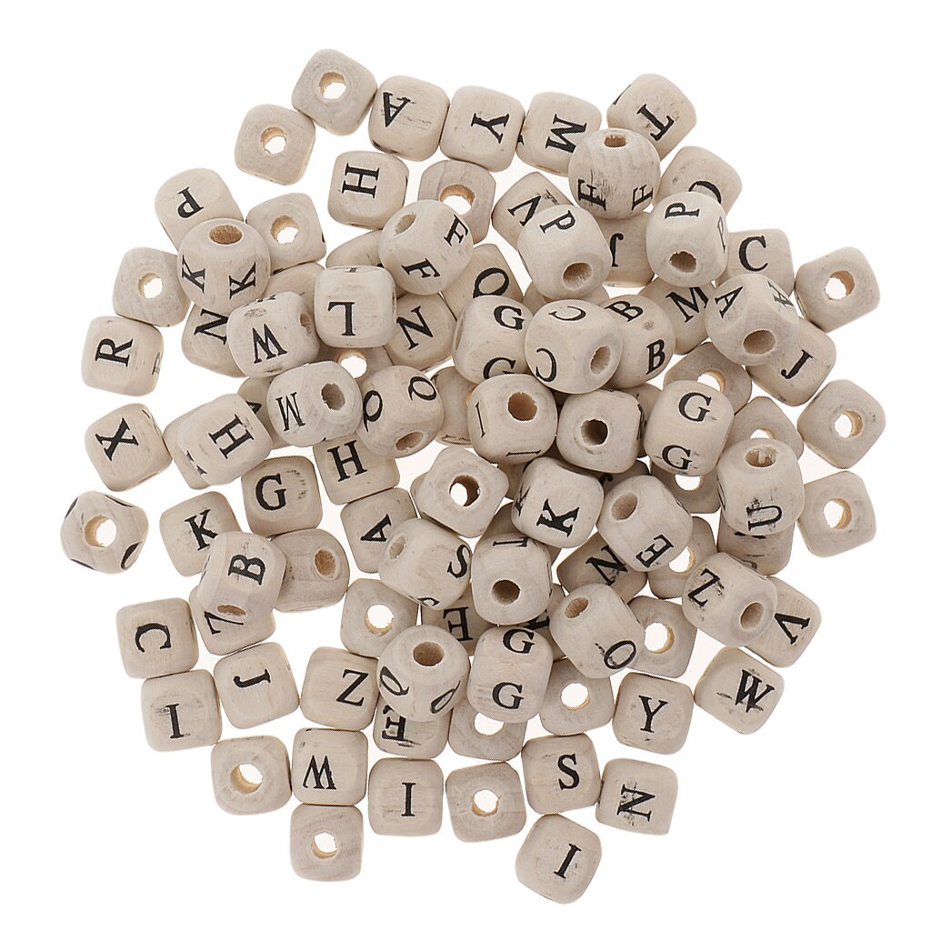 100 Stuks Multicolor Wit Houten Alfabet Letters Kubus Kralen voor Kids DIY Ambachten 10mm