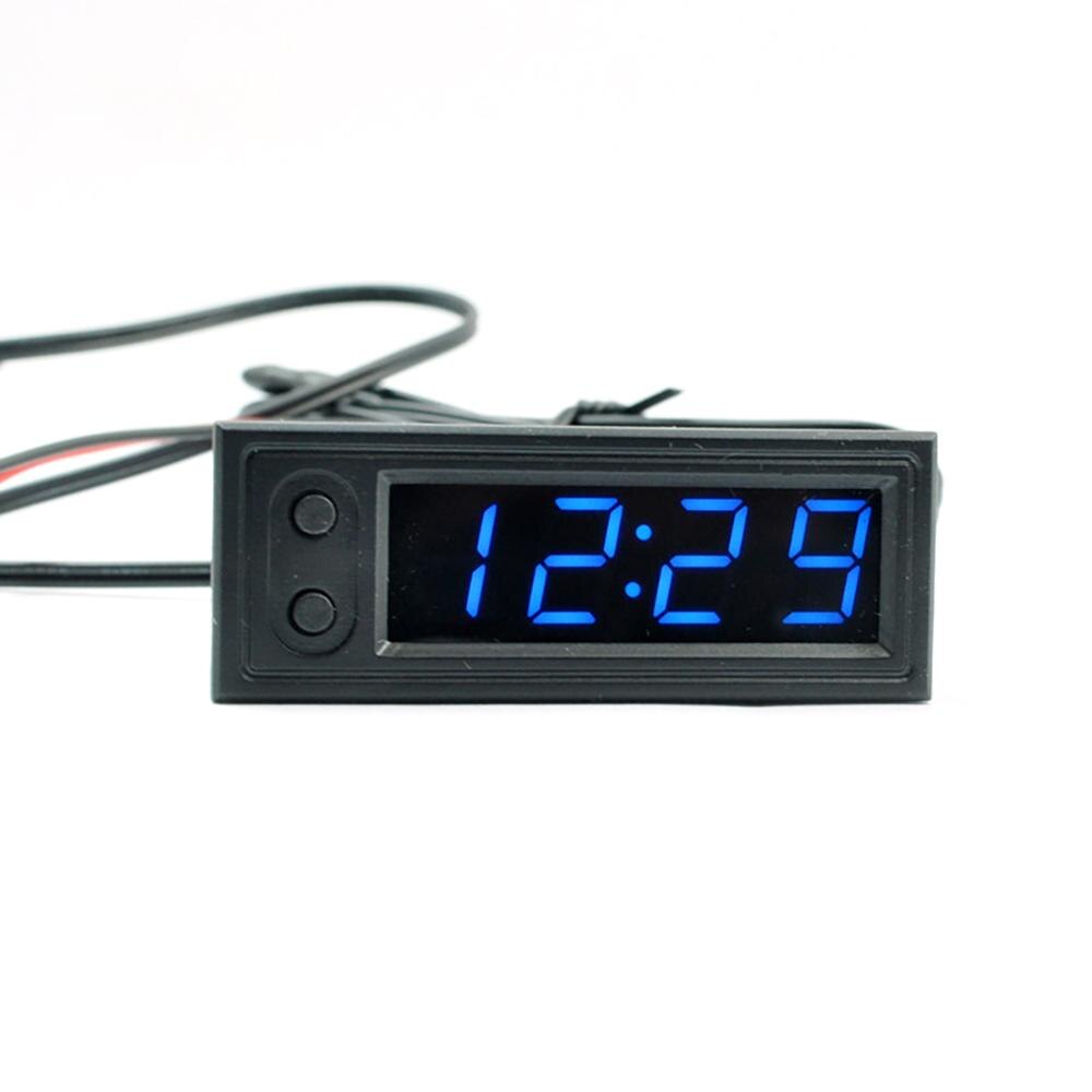 DC 12V Multifunction High-precision Clock Inside and Outside Car Temperature Battery Voltage Monitor Panel Meter: Blue