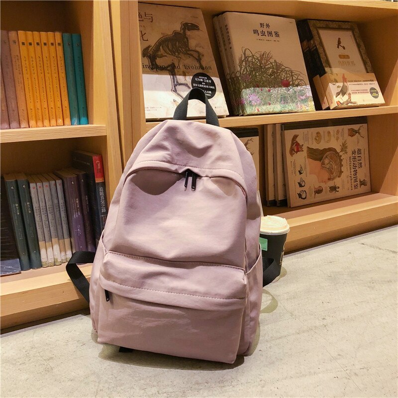 HOCODO Solid Canvas Backpack For Teenagers Women Casual Large Capacity School Bag Simple College Wind Travel Backpack Mochila: Pink