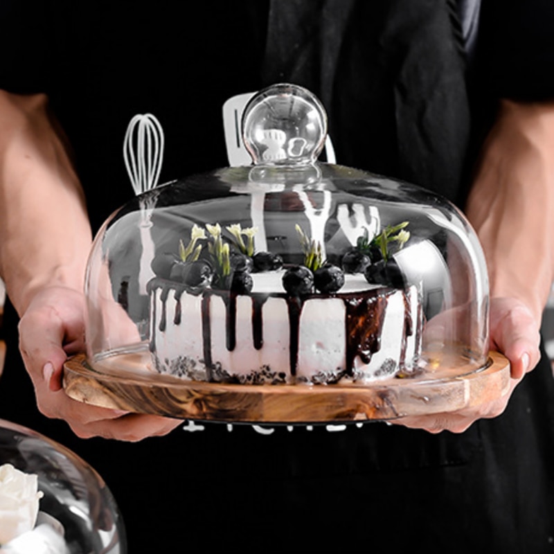 Roterende kakefat tre bursdagsdessert utstillingsbrett fruktfat husholdnings serveringsfat bakeri lage kakestativ glassdeksel