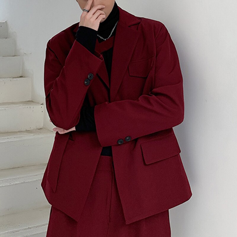 Männer Wein Roten Anzug Jacke Bordstein Revers Frühling Einzelne Geschmack Jahrgang verlieren Jacke Herren Oberbekleidung