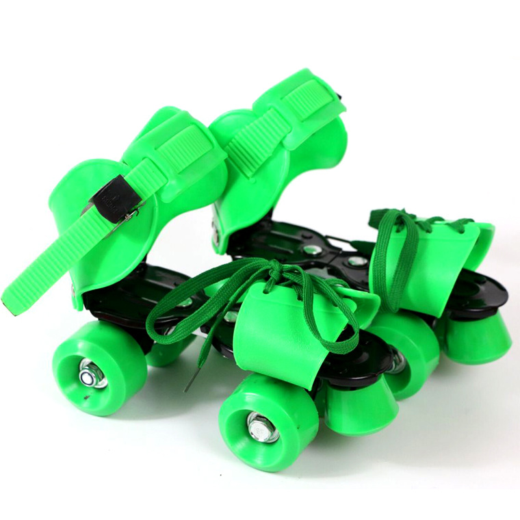 Children Adjustable Roller Skate Double Line Skates Resizable Quad Skate Patines Adults Outdoor Fitness Sport Footwear: Green(B)