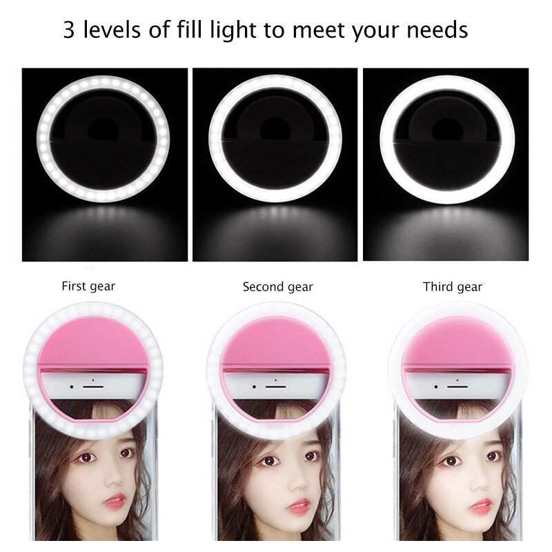 1pc móvil clip de luz selfie flash LED para smartphone móvil portátil redondo selfie linterna espejo