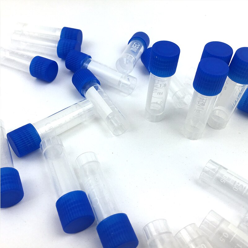1.8ml Plastic Centrifuge Test Tube Vial Container Self Standing with Blue Screw Cap 100PCS
