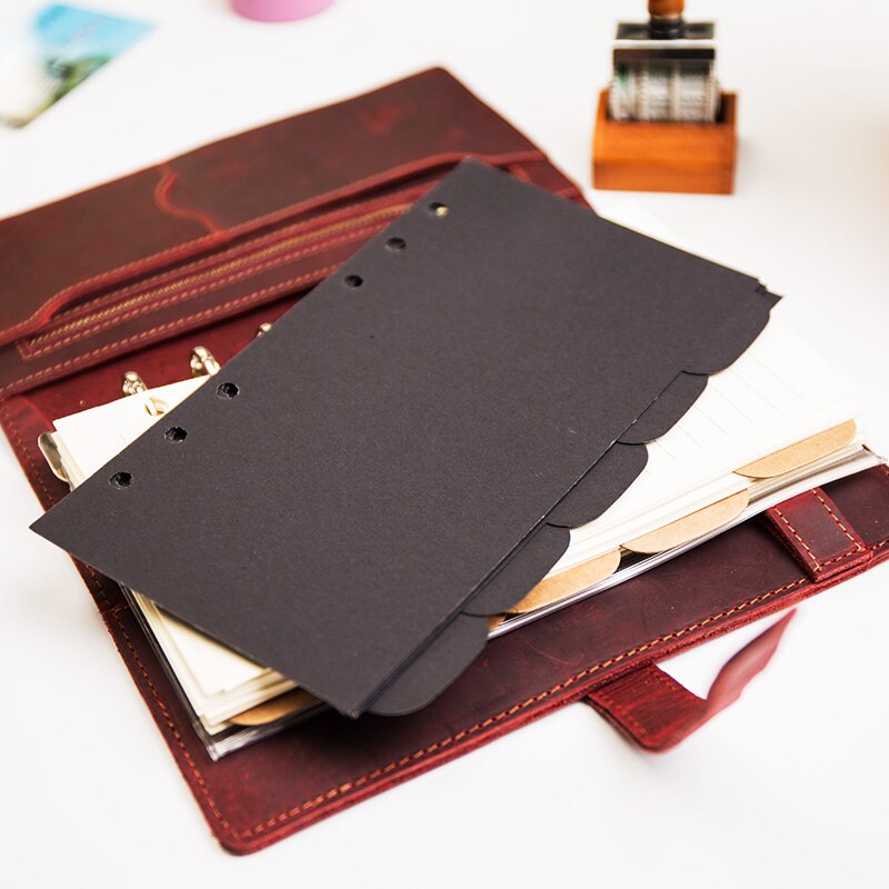 Kraftpapier Seperator Bodemplaat Voor A5 A6 Spiraal Ringen Notebook 6 Hole Losbladige Agenda Journal Dagboek Zwart Geel