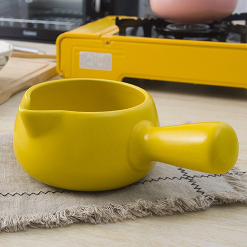 Keramische Servies Koffie Potten Baby Voedingssupplement Emaille Enkel Handvat Koken Melk Pot Pasta Rijst Noodle Siroop Steelpan: 1L Yellow