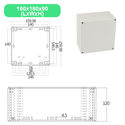 Economy F Series DIY Outdoor Monitoring power box Electrical Enclosure Case ABS Plastic Waterproof Sealed Junction Wire Box: 160X160X90mm(LxWxH)