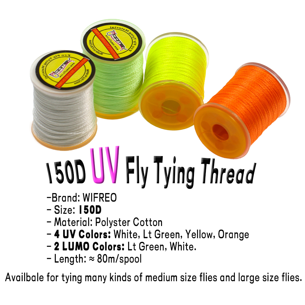 WIFREO-Hilo de atado de moscas Lumo 150D para Lucio, Lucio, moscas, UV Fluo, poliéster, bricolaje, gancho de asistencia, línea de encuadernación, accesorios de pesca, aparejos