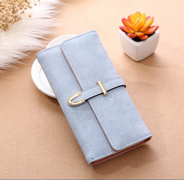 Women Wallets Long With Plaid PU Leather Hasp Coin Purse Phone Bag Card Holders Female Wallet for girls ladies: Light Blue