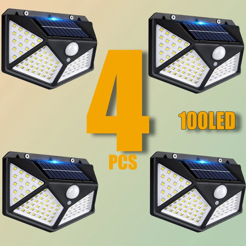 1/2/4PCS Zonne-verlichting Outdoor Wandlamp PIR Bewegingssensor 100LED Zonne-energie Zonlicht straat Licht voor Tuin Binnenplaats