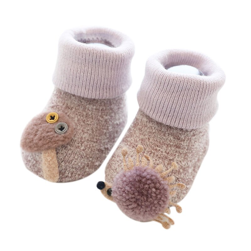 0-3Years Infant Baby Mädchen Junge Anti-slip Socken Cartoon Drucken Warme Socken Neugeborenen Slipper Schuhe Stiefel: LILA / S