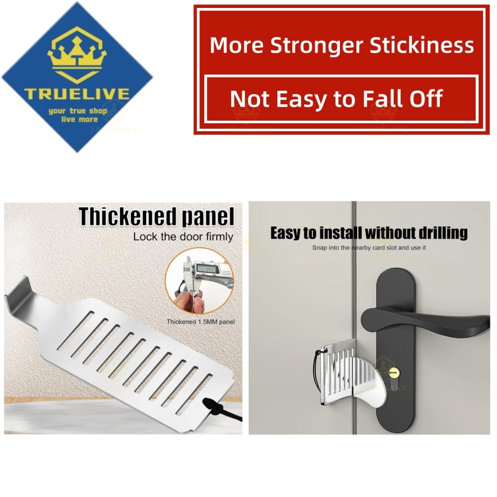 Portable Door Lock Latch Anti-theft Lever Lock Removable Door Blocker Adhesive Security Latch No Drill Manual Door Stop Doorstop