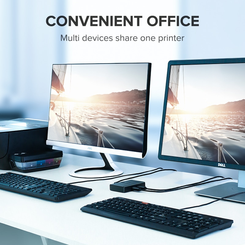 Ugreen KVM Switch USB Sharing Switcher 4/2 PCs Share 1 Device 4/2 Port KVM Selector for Keyboard Printer Monitor USB Switch