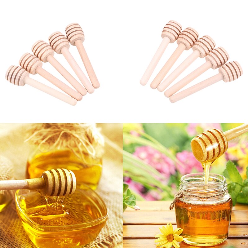 Wooden Honey Dipper, 50PCS Wood Honey Stick Mini Stirrer Spoon Decor For Jar Dispense Drizzle (Exquisite 10CM
