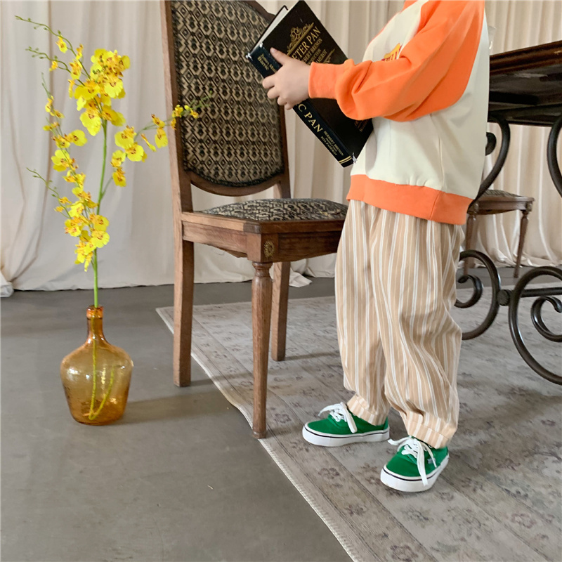 Jongens Retro Dunne Losse Verticale Streep Casual Broek Kids 2 Kleuren Casual Jogger Broek