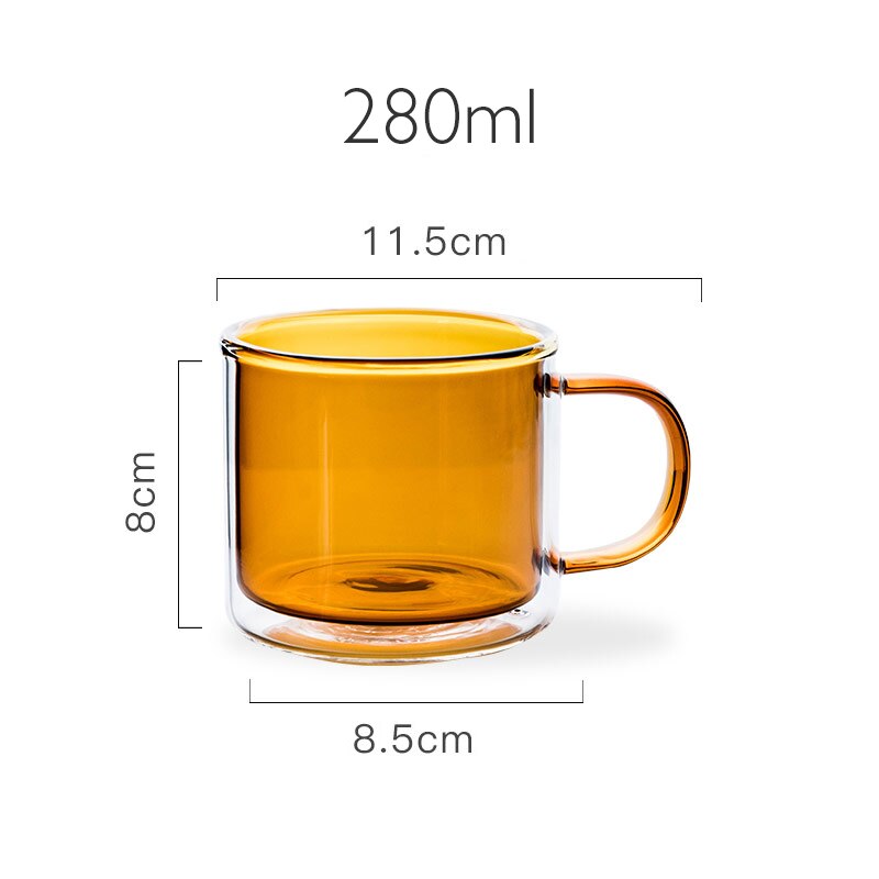 Multi-Color Double Bottom Glass Coffee Cup Milk Tea Heat Resistant Mug Drinkware Mugs For Home Office: AMBER 280ml