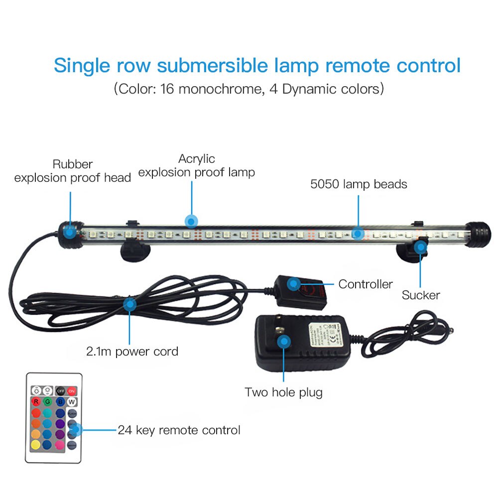 Vandtæt akvarie akvarium led lys strip led lampe rgb farve skiftende fjernbetjening undervands baggrundsdekor belysning