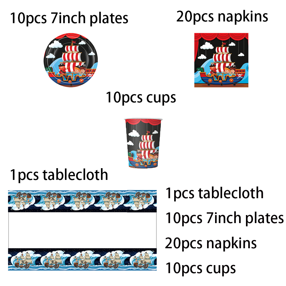 Pirate Ship Sets Birthday Decoration Party Disposable Paper Napkins Cups Plates Tablecloths Party Supplies: Olive