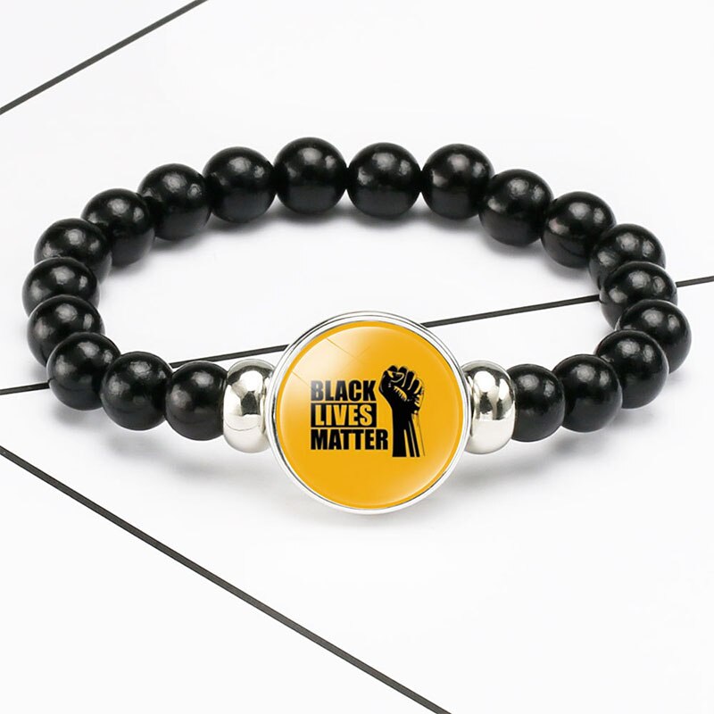 Black Lives Matter Beaded Bracelet George Floyd Protest Glass Dome Snap Buttons Charms Bracelets Jewelry