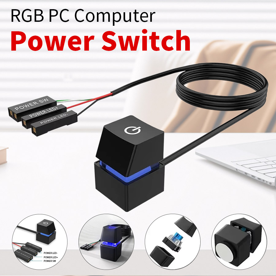 Computadora de escritorio externa, interruptor de botón de encendido, llave mecánica con Cable de 2M, 7 LED, encendido y apagado para el hogar, oficina, Internet y cafetería