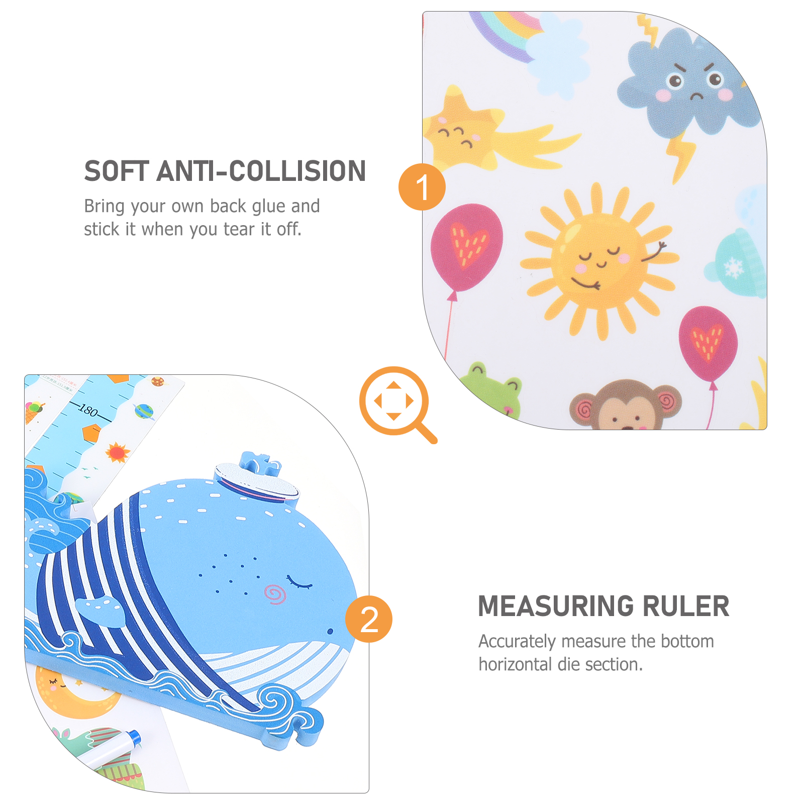 1 Set of Kids Growth Height Chart Kids Height Measuring Sticker Decorative Wall Sticker