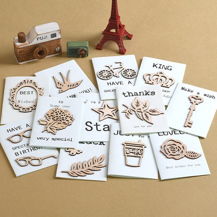 6pcs Mini Birthday Cards Wood Message Kids Party Greeting Cards