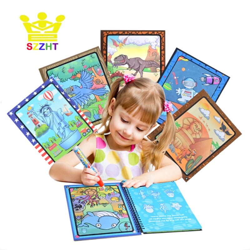 Disegno Album Giocattoli Del Fumetto Vernice Learning Libro Libro di Doodle Album di Pittura Acqua Riciclabile Colorazione Notebook Ricaricabile Penna Cartone