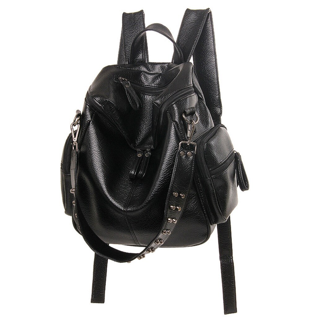 Femmes sac à dos décontracté dame solide en cuir PU sac à dos doux au toucher petit sac à dos adolescent sacs Feminima Mochila # D: Black