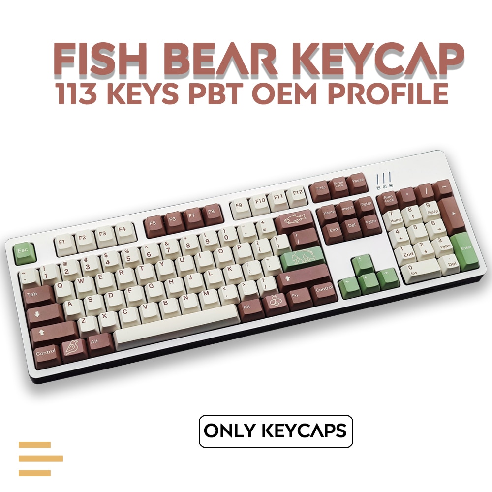 113 Keycaps OEM Profile PBT Dye-Sublimation Personalized Fish Bear for Mechanical Keyboard