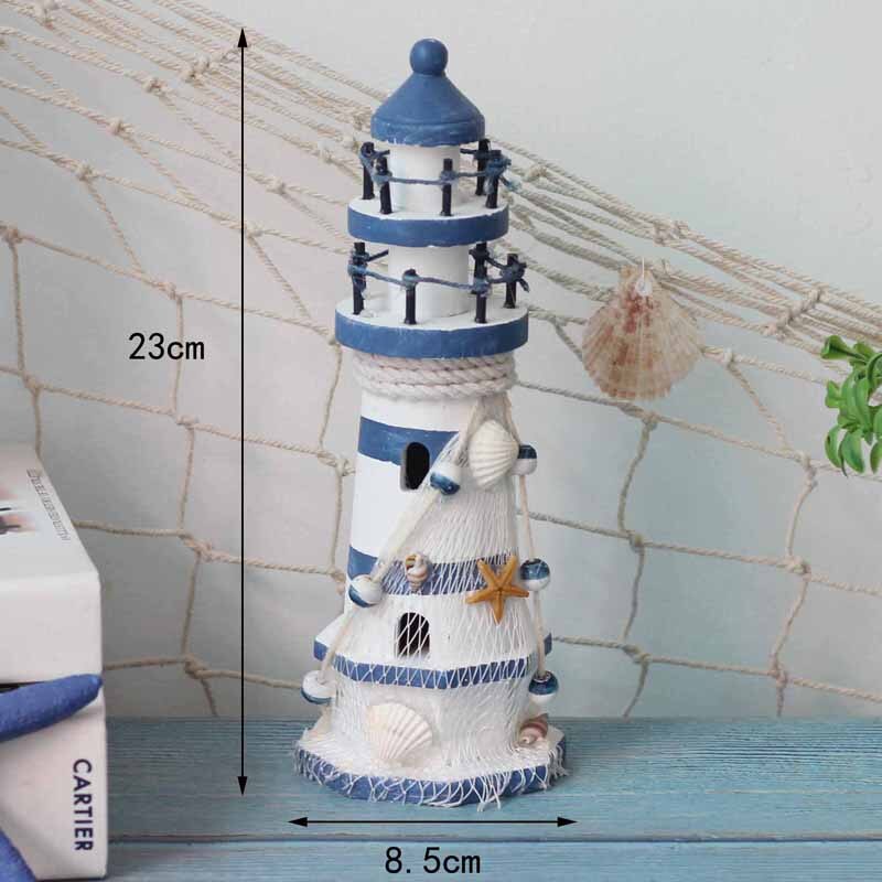 Stripe Lighthouse Simulation Model Mediterranean Wooden Handicraft Home Decorations Creativity Marine Style Decor Arts and Craft: 23CM