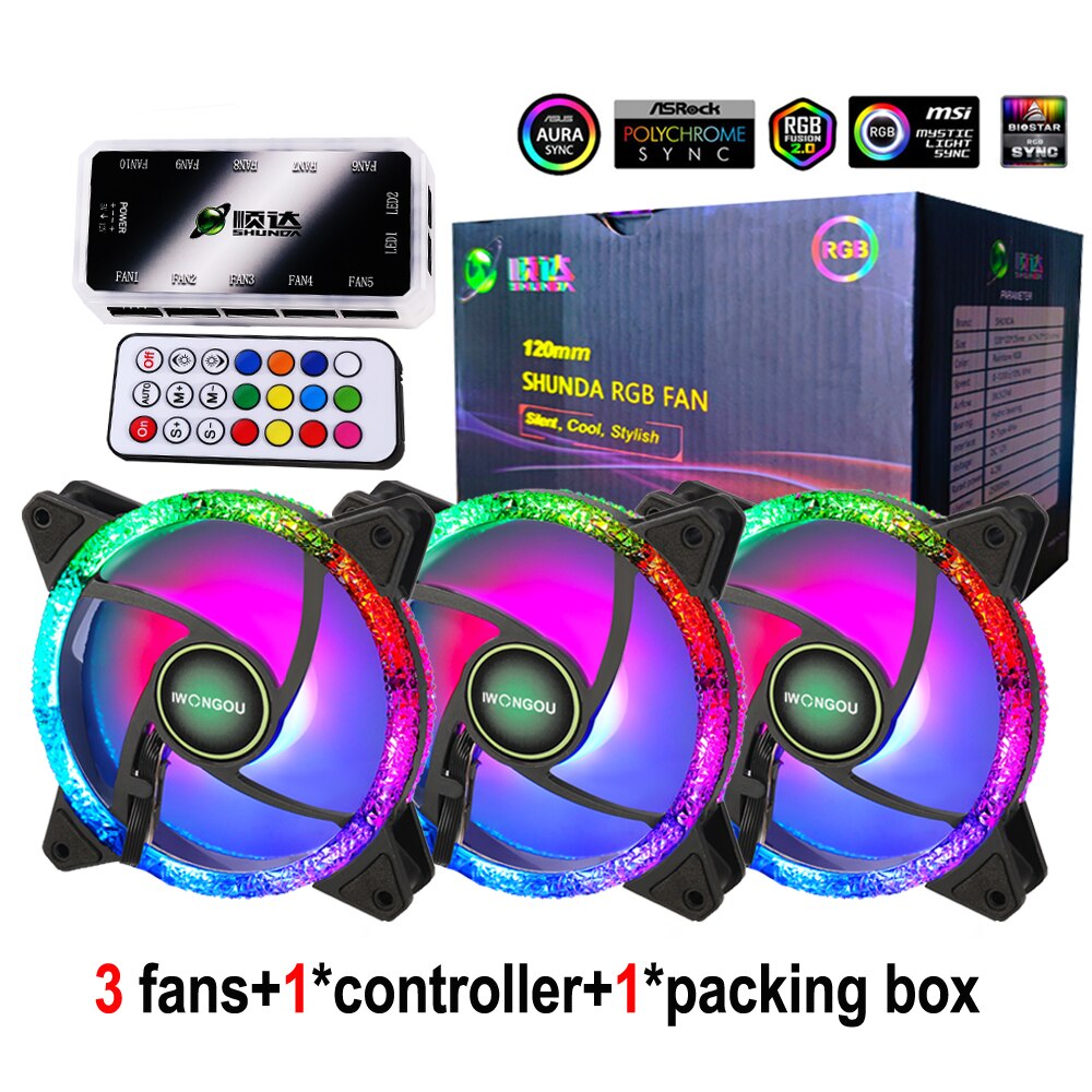Case For pc Computer cooler 120mm PC Cooler Fan RGB Adjustable Speed Adjust LED 12cm Kit 3 Computer Argb Case Fans Controller: Double Diamonds