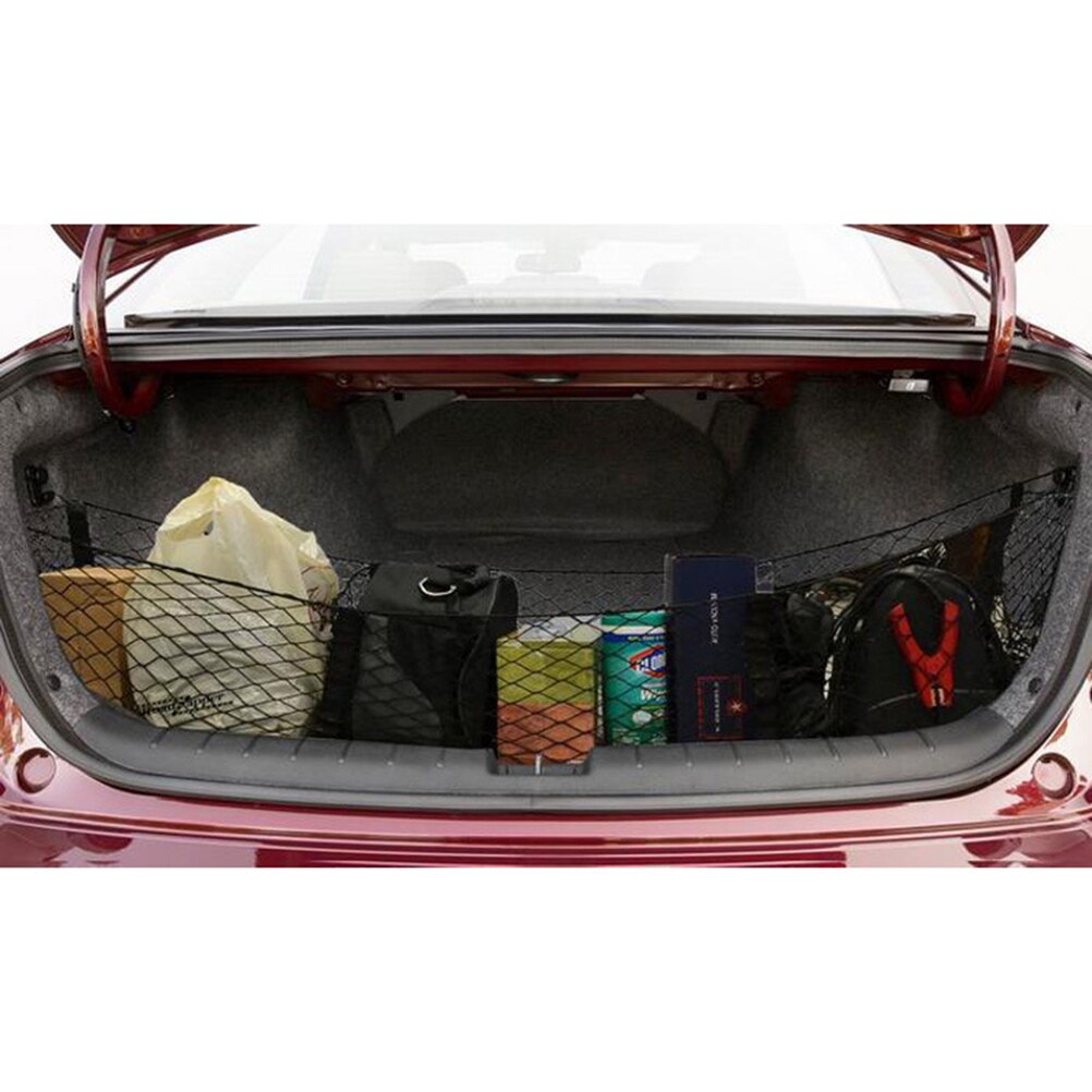 112cm Three Pocket Trunk Cargo Organizer Storage Net Heavy Duty Cargo Net for Car SUV Pickup Truck Bed Durable Expandable Mesh