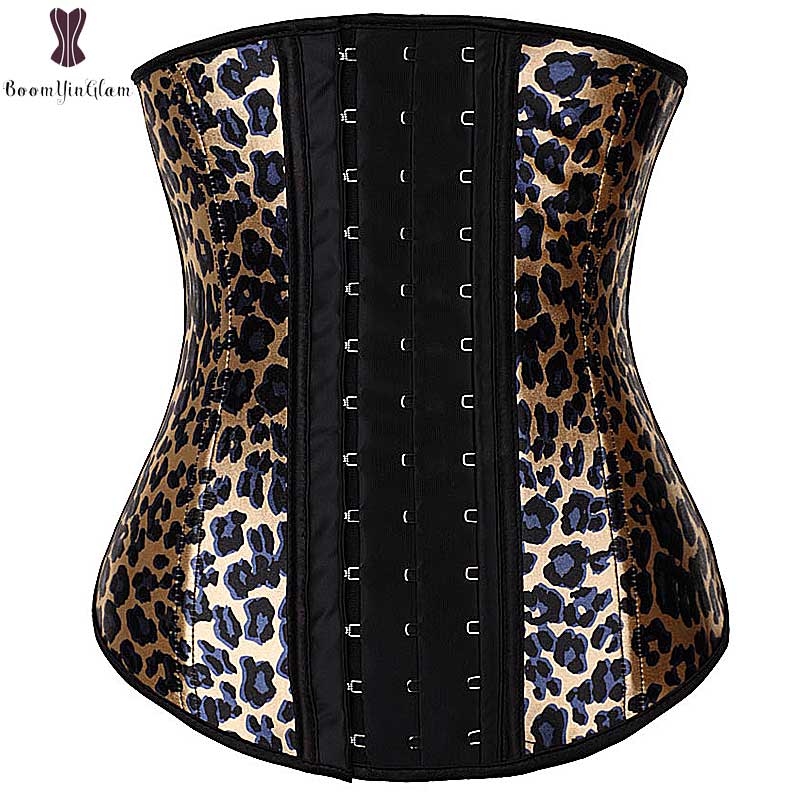 Leopard Print Latex Waist Trainer Plus Size Waist Cincher Spiral Steel Boned Corset Sexy Women Outfit Corsets Tiger Print Korset: Leopard Print / L