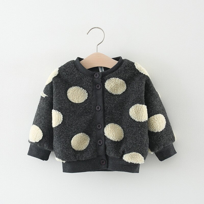 Kleinkind Baby Mädchen Winter Fleece Jacke, Runde Dots Tasten Lange Hülse Mantel Oberbekleidung, straße Tragen Geeignet Für Freizeitparks: Black / 3-12 Months