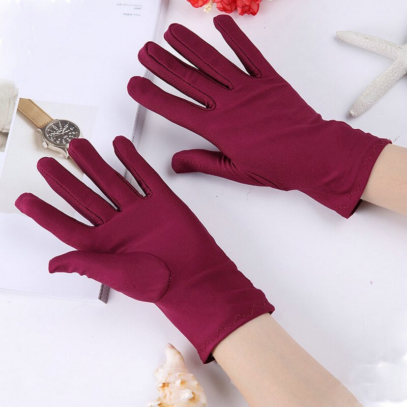 Women Wrist Plain White Color Performance Short Gloves Waitress Manner Ceremonial Miittens For Ladies