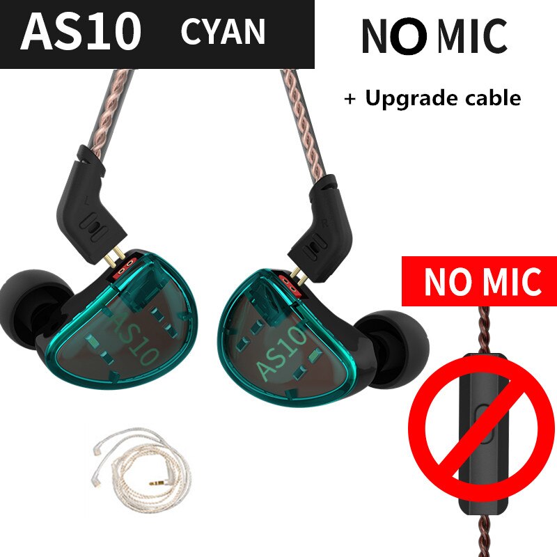 KZ-auriculares AS10 con 5 bandas de ajuste, cascos de alta fidelidad con monitor de graves, para música, general ZS10, ZST, BA10, ES4, AS16, AS12, ZSX: cyan silver