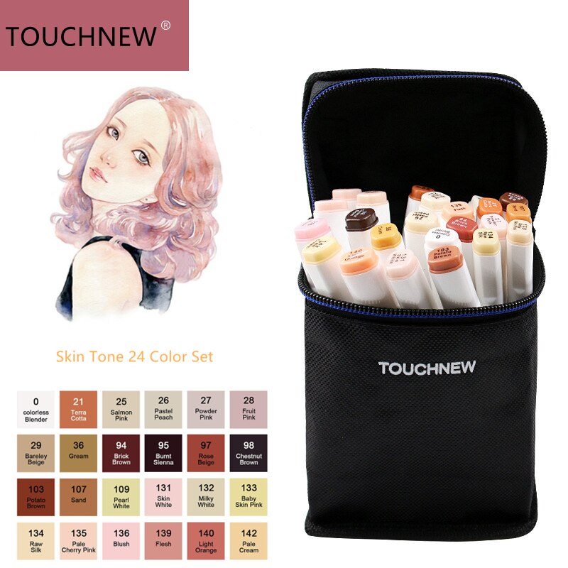 TOUCHNEW – marqueurs de teint à base d&#39;alcool, ensemble de marqueurs artistiques à Double pointe pour les enfants et les adultes, coloration, 36 couleurs de teint: White 24 colors Bag
