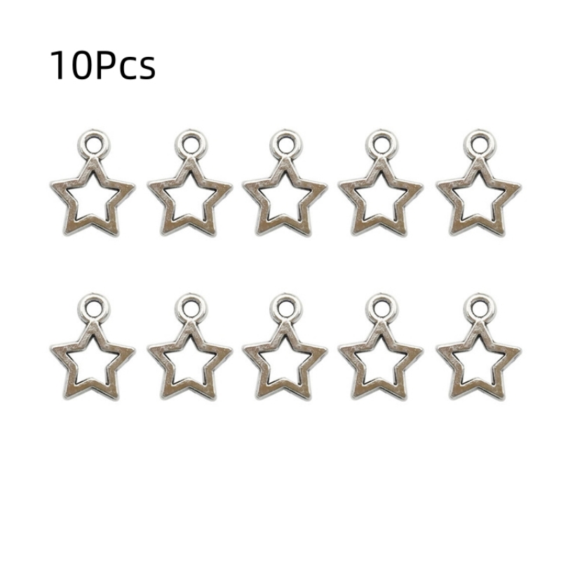 10 Uds. De colgante de estrella hueca de 12x10mm de Color plateado Retro para collar, pendientes, pulsera, fabricación de accesorios de joyería DIY: Default Title