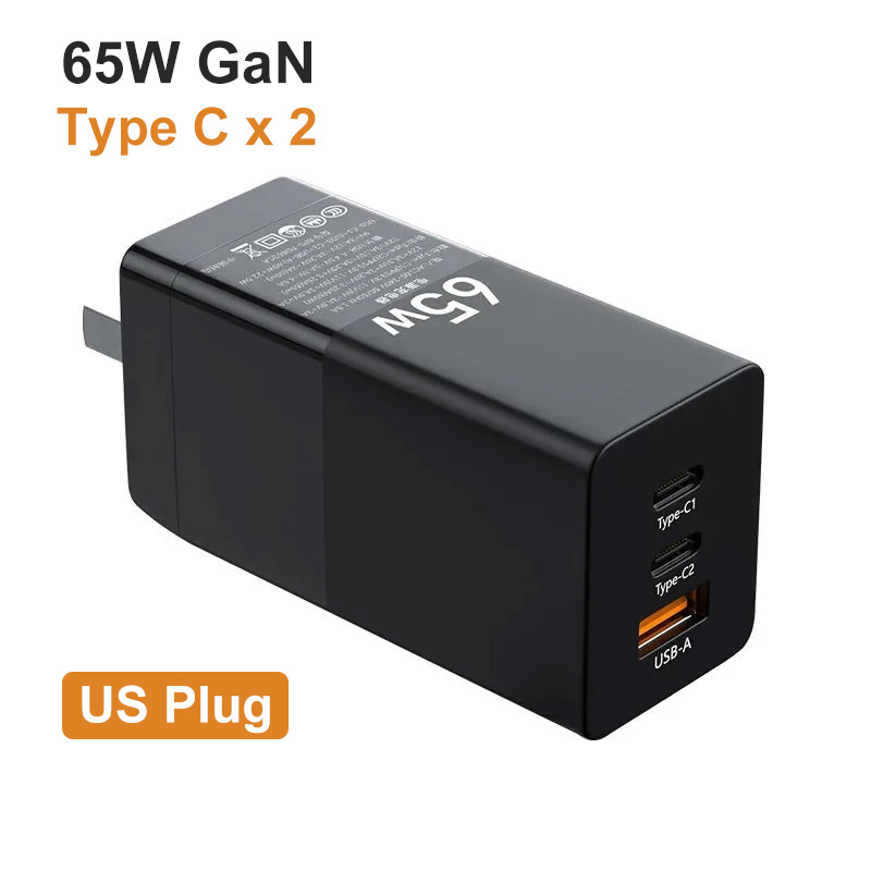 Vatid 65W Gan Lader Usb Lader Desktop Usb Laadstation Met 2 Usb C Poorten 1 Usb Een Poort voor Iphone 12 Laptop Macbook: 3 USB Ports US Plug