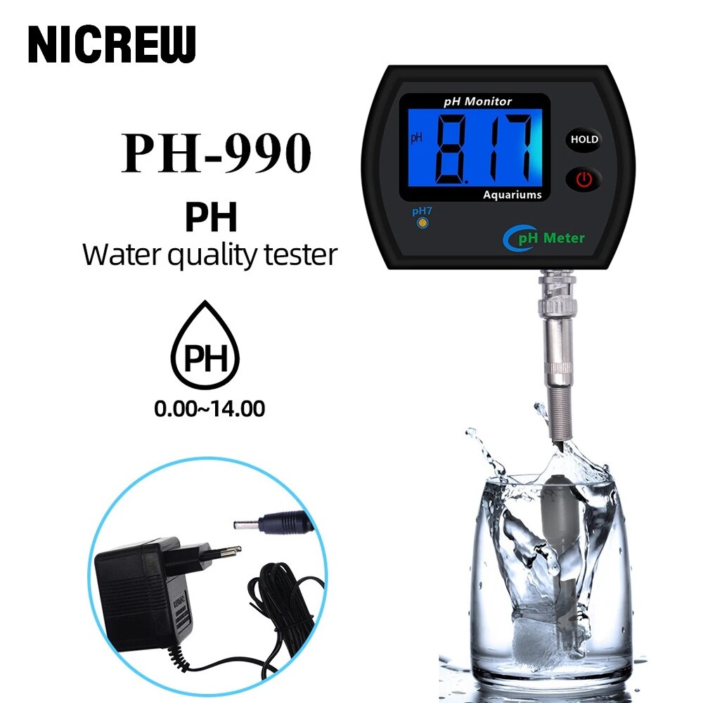 NICREW PH-990 Multi-parameter Online pH Meter Water Monitor Tester for Aquarium Acidometer with EU plug