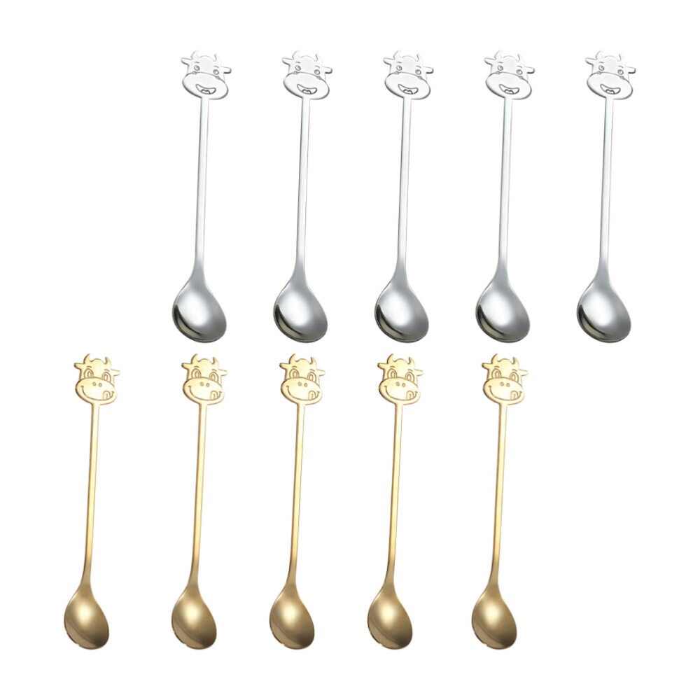 10Pcs Cartoon Lepels Rvs Scoops Koffielepels (Gouden, Zilveren)