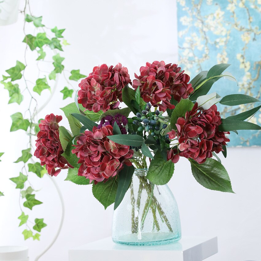 3D Hortensia Kunstmatige Bloem Voor Bruiloft Home Decoratie Zijden Hortensia Nep Bloemen Vallen Decoraties