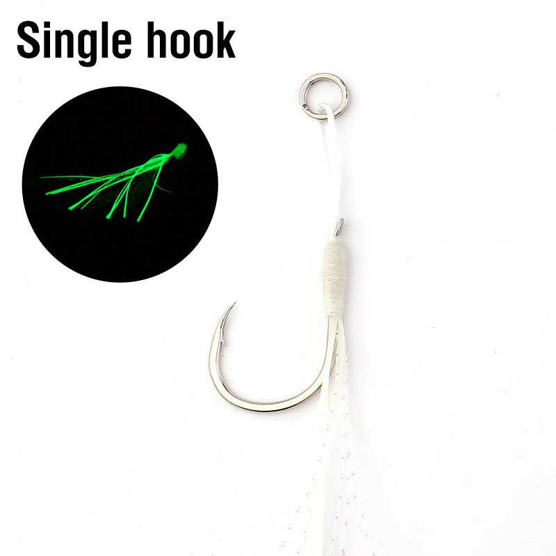 Anzuelo luminoso Jigbait con púas, anzuelo auxiliar con placa de hierro y lana, individual, doble, disperso, agua salada: 14 / Gris claro