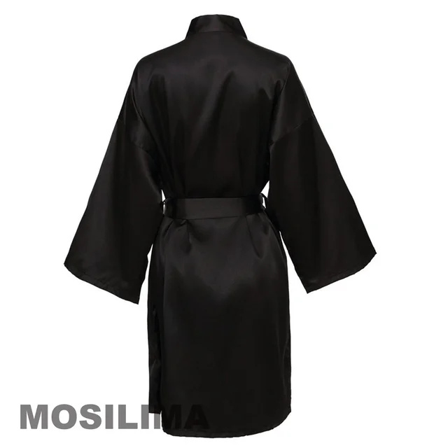 Bata de novia para equipo de de boda, Kimono con letras negras, Pamas de satén, albornoz liso para dama de honor SP2000: XXL / Negro