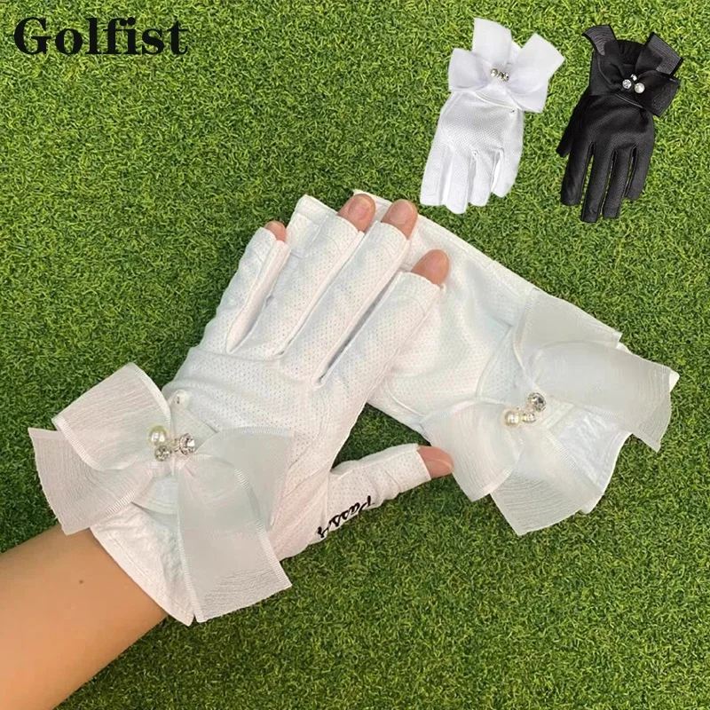 Gofist 1 Paar Golfhandschuhe für Damen, linke und rechte Hände, rutschfeste Sporthandschuhe mit Schleife, elegante, atmungsaktive Fäustlinge für Höhle Damen