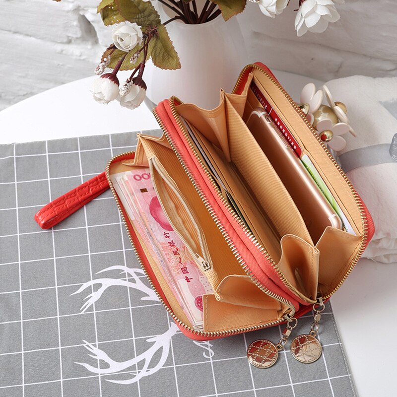 Vrouwen Dubbele Rits Portefeuilles Dames Portemonnee Mode Portemonnee Vrouwelijke Lange Handtas Telefoon Tas Voor Vrouwen