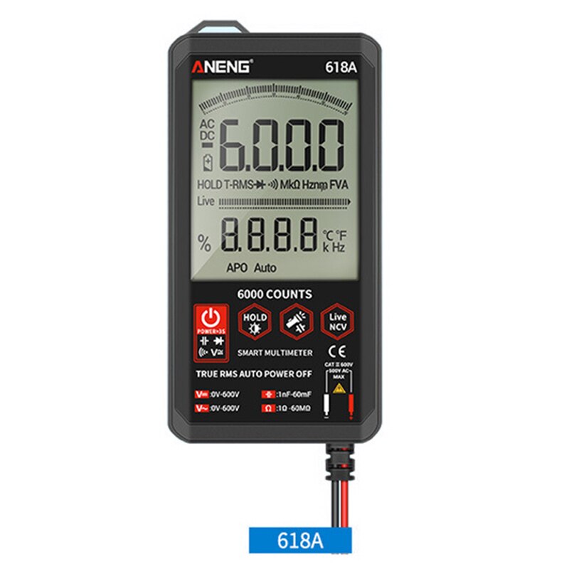 618C Digital Multimeter DC Analog Bar True RMS Auto Tester Transistor Capacitor NCV Testers Meter